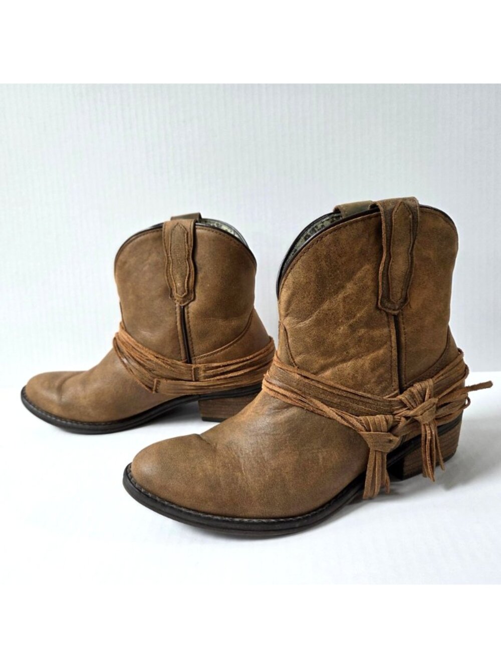Laredo Boots Womens 10 Brown Leather Kyra Western Cowgirl Boho Ankle Booties - Picture 2 of 9